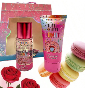 Pink In Sweet Tutti Frutti Donult Perfume Set for women, Body Cream 88ml and Perfume Mist 88ml for women with fresh natural floral fragrances