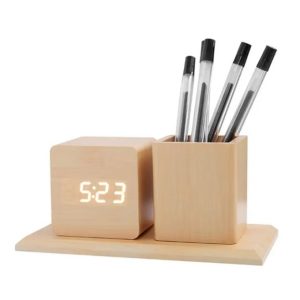 Wooden Clock Modern Led Desk Alarm Thermometer Time Calendar Gold Bt Speaker Radio Digital Metal Vintage Home