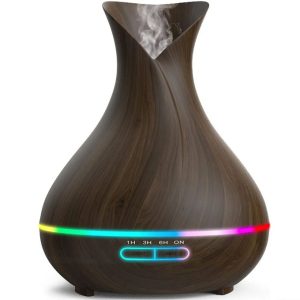 Essential Oil Diffuser 7 Color Lights Wood Grain 400ML Capacity Aromatherapy Oil Diffuser For Home, Business, Baby Rooms - Black