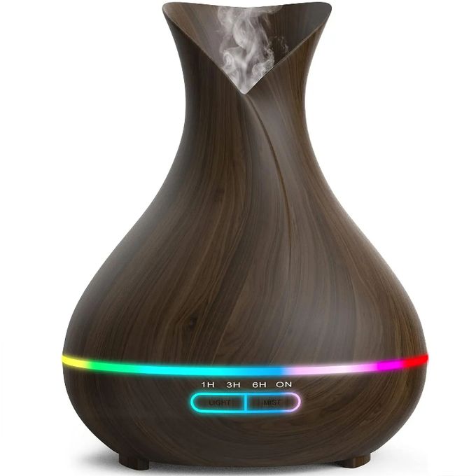 Essential Oil Diffuser 7 Color Lights Wood Grain 400ML Capacity Aromatherapy Oil Diffuser For Home, Business, Baby Rooms - Black