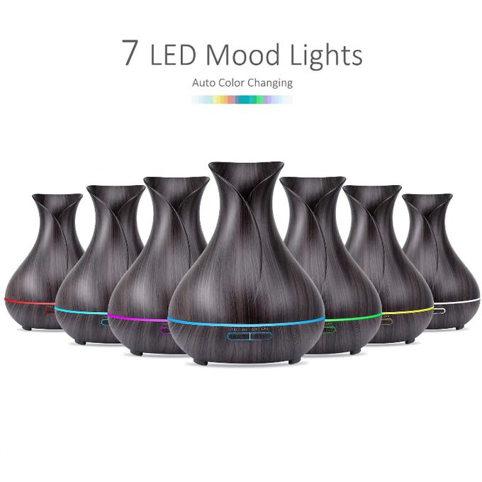 Essential Oil Diffuser 7 Color Lights Wood Grain 400ML Capacity Aromatherapy Oil Diffuser For Home, Business, Baby Rooms - Black - Image 2